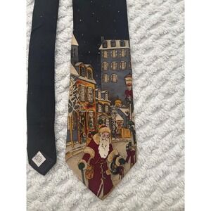 Mark Alexander Mens Silk Christmas Tie Santa Claus Village Black Holiday Necktie
